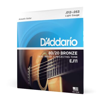 D’Addario EJ11 80/20 Bronze Acoustic Guitar Strings – .012-.053 Light